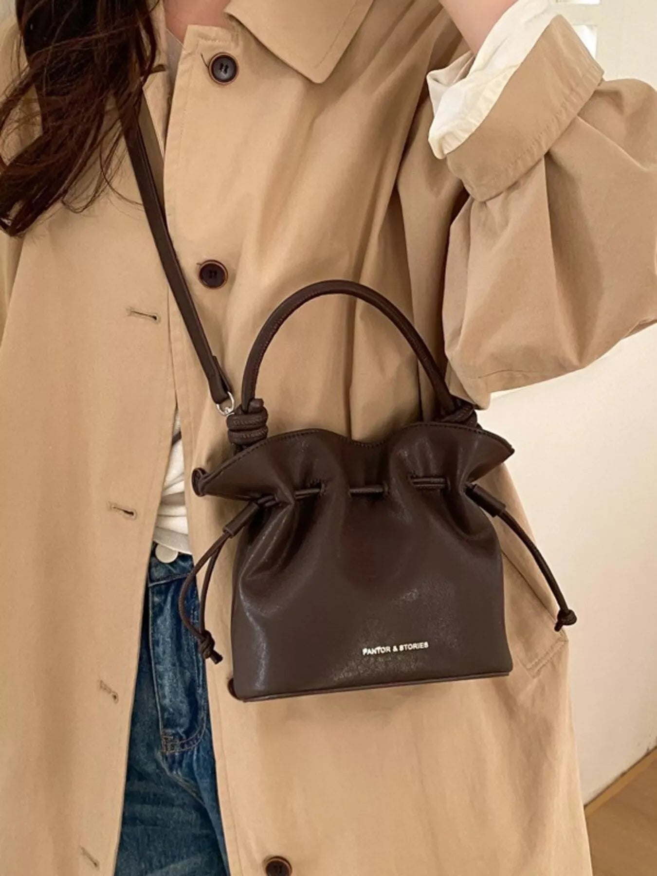 Drawstring Bucket Crossbody Bag