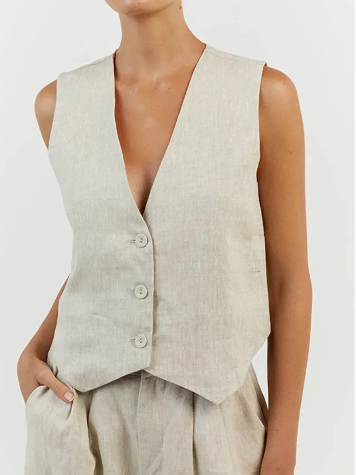 Full Size V-Neck Vest and Wide Leg Pants Set Plus Size