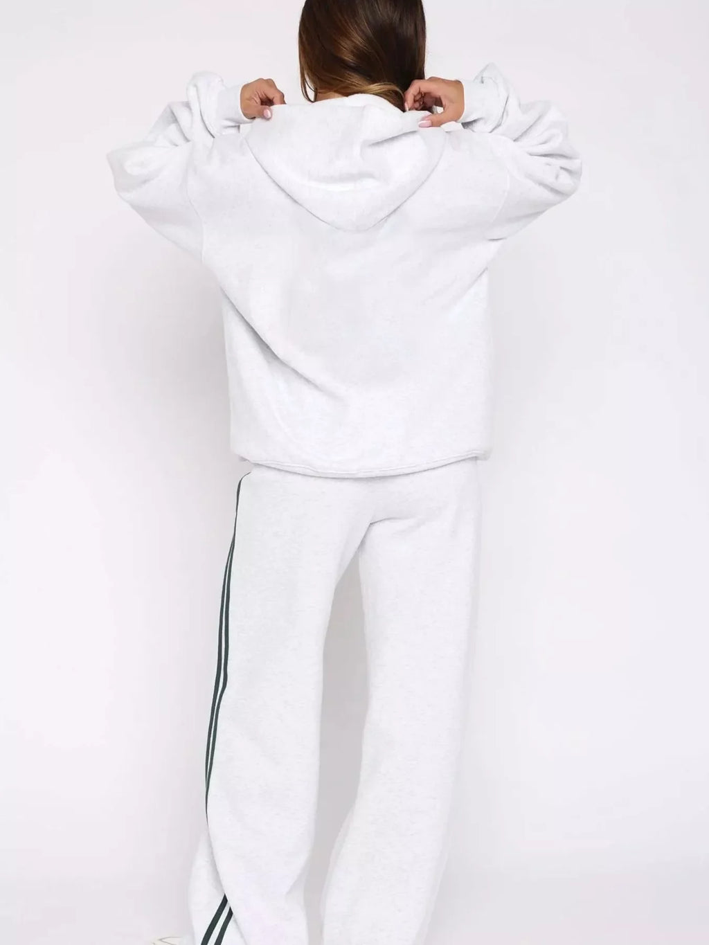 Zip Up Hoodie and Striped Pants Set