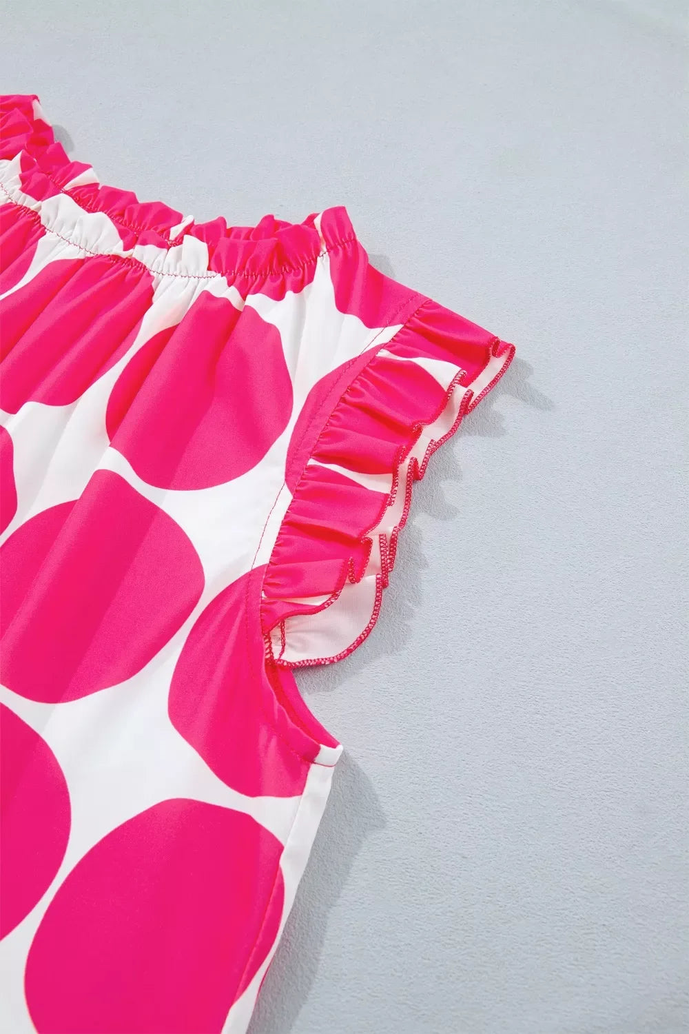 Polka Dot Print Frilled Round Neck Shift Tank Top