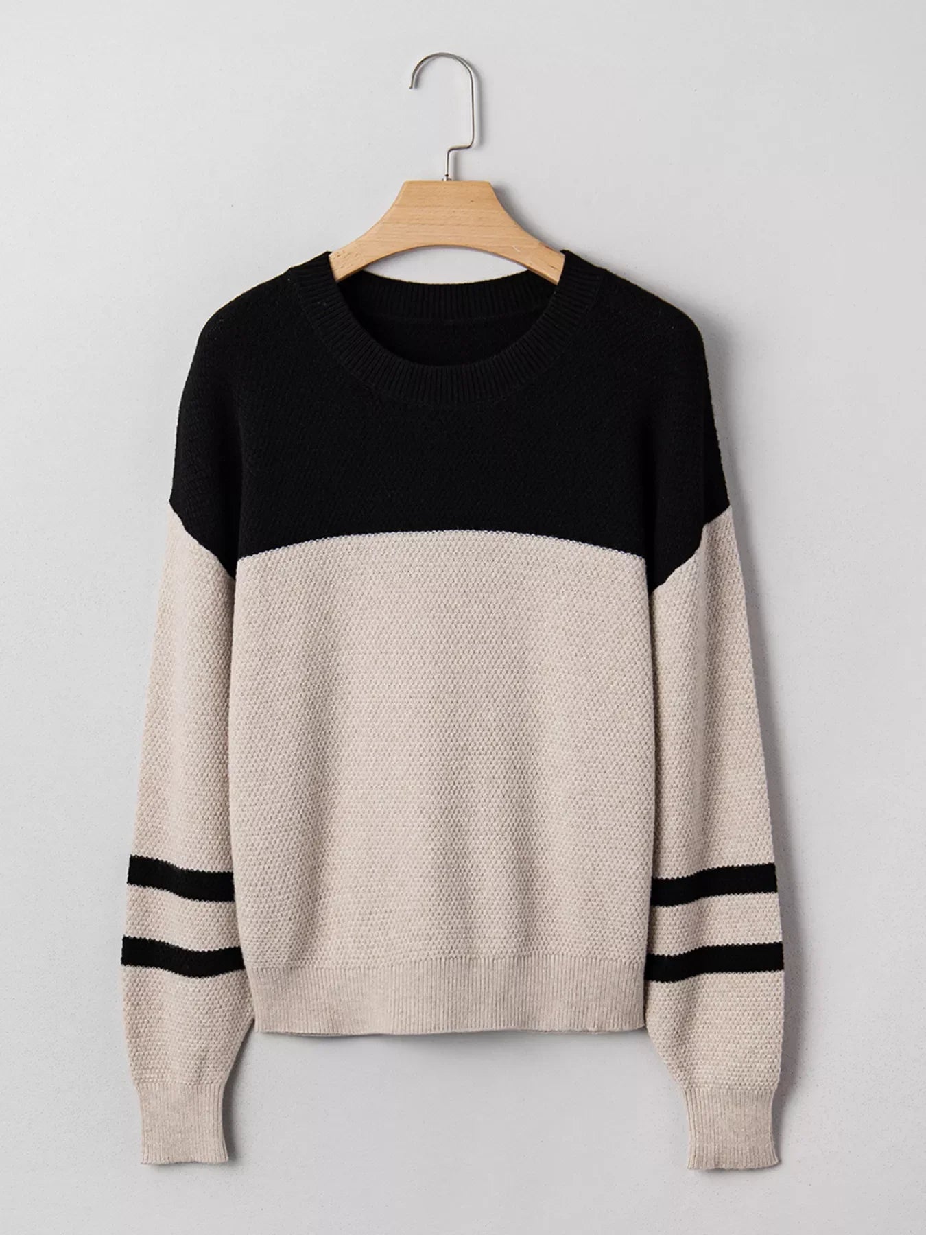 Color Block Knit Striped Sleeve Detail Casual Sweater