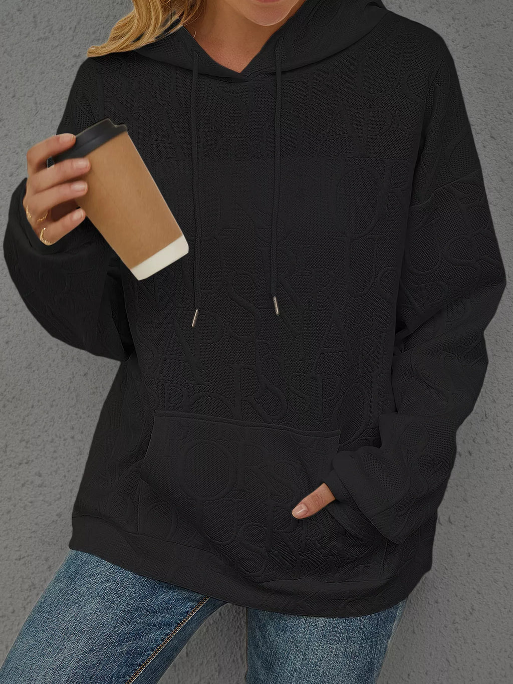 Full Size Embossed Lettering Casual Hoodie Plus Size