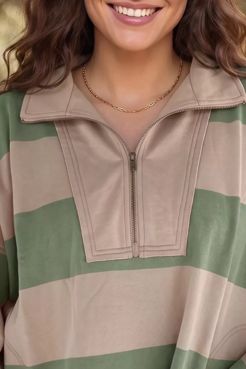Stripe Half Zipped Casual Sweatshirt