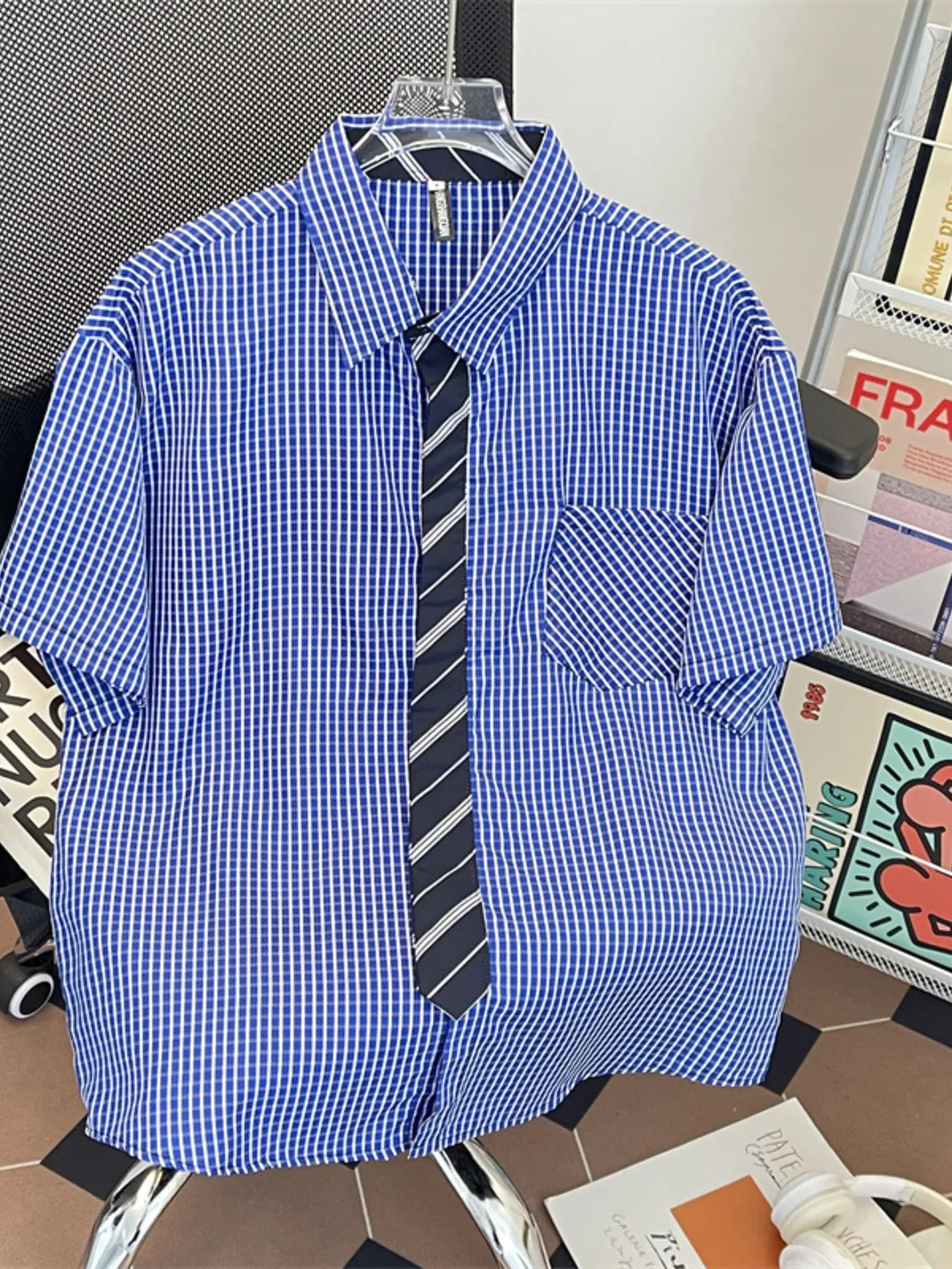 Men's Plus Size Plaid Button Up Short Sleeve Shirt