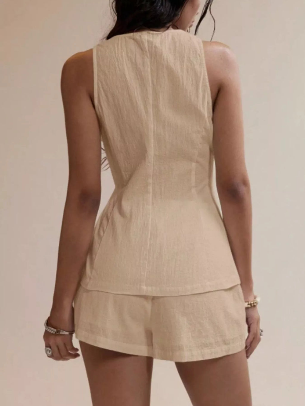Button-Down Sleeveless Top and Shorts Set