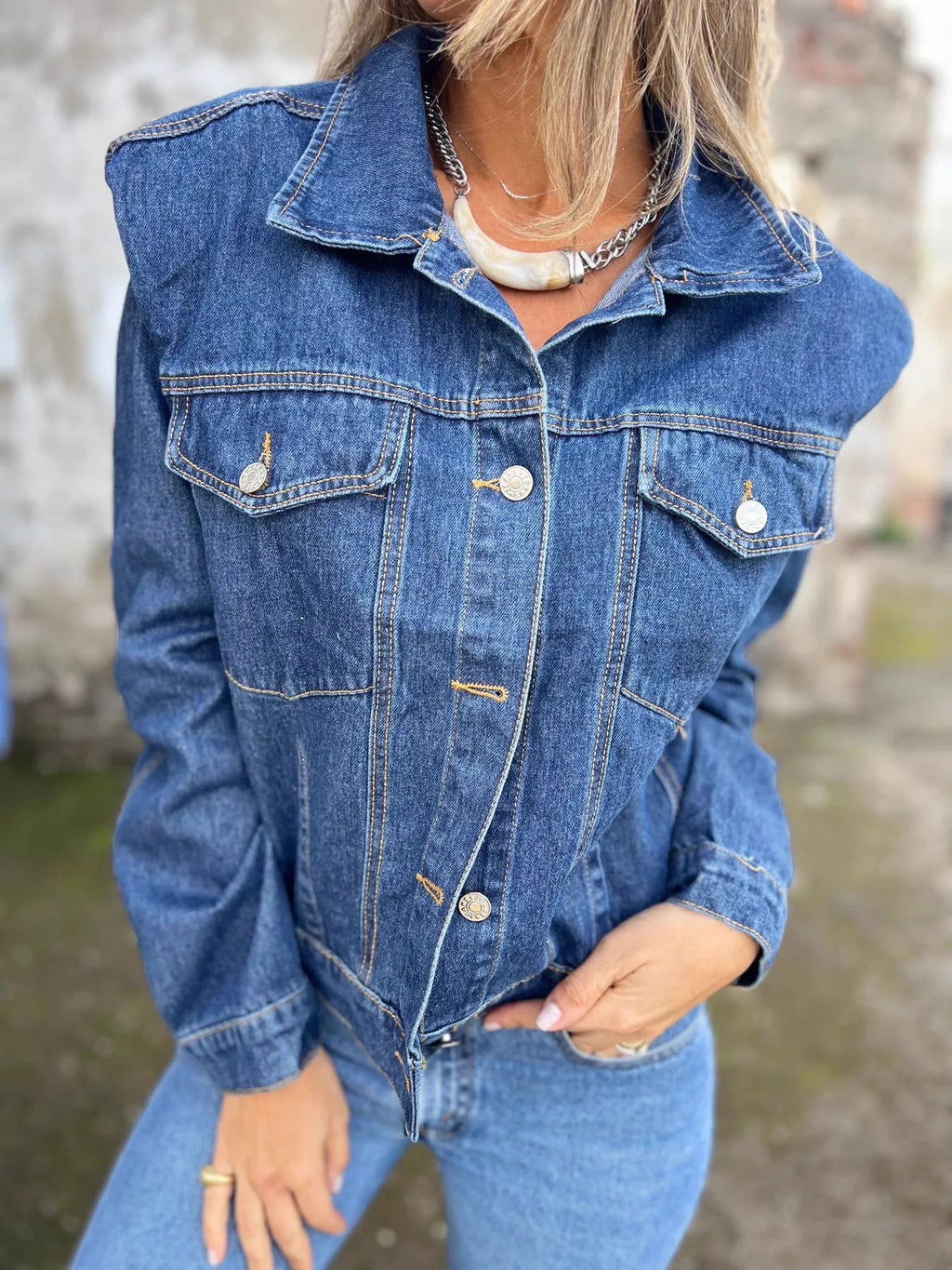Plus Size Button Up Chest Pockets Denim Jacket