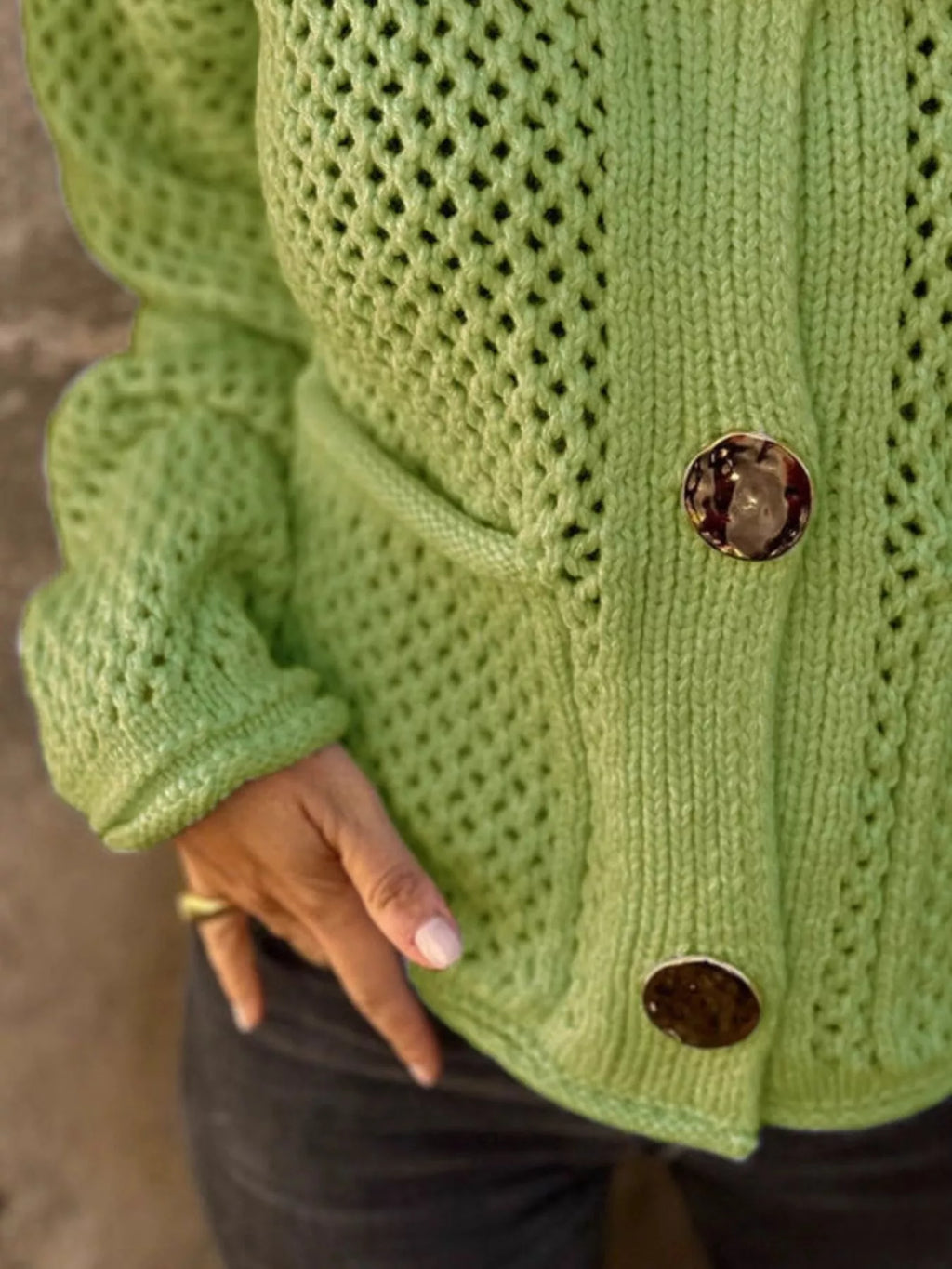 Crochet Button Up Long Sleeve Cardigan
