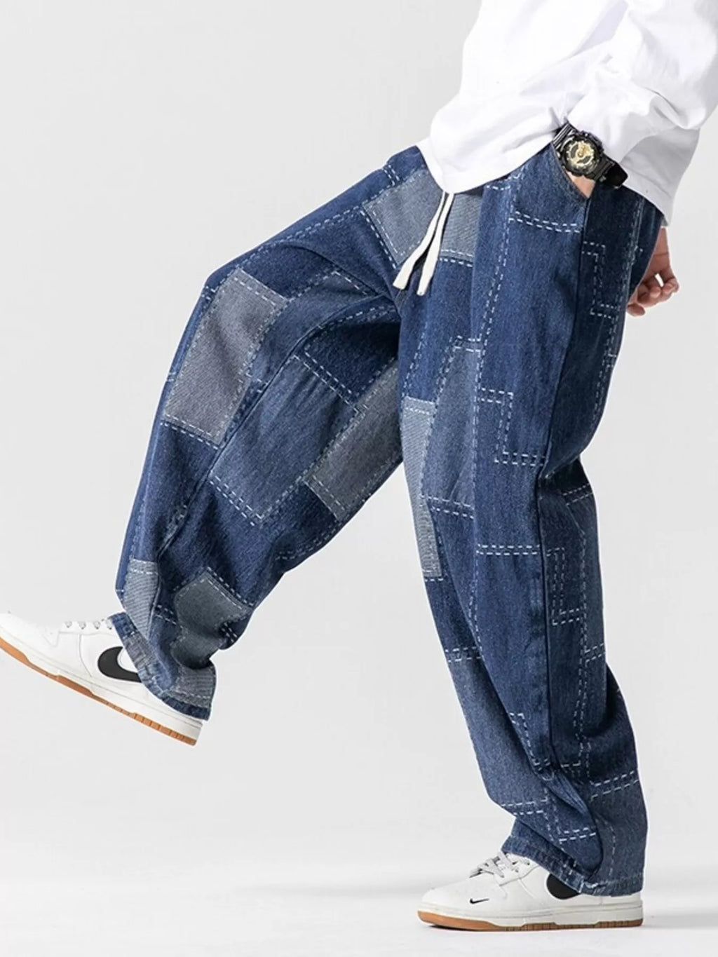 Men's Plus Size Patchwork Wide Leg Jeans