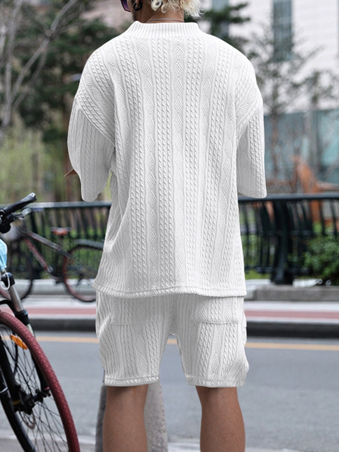 Men's Full Size Casual Knit V-Neck Short Sleeve Top and Shorts Set Plus Size