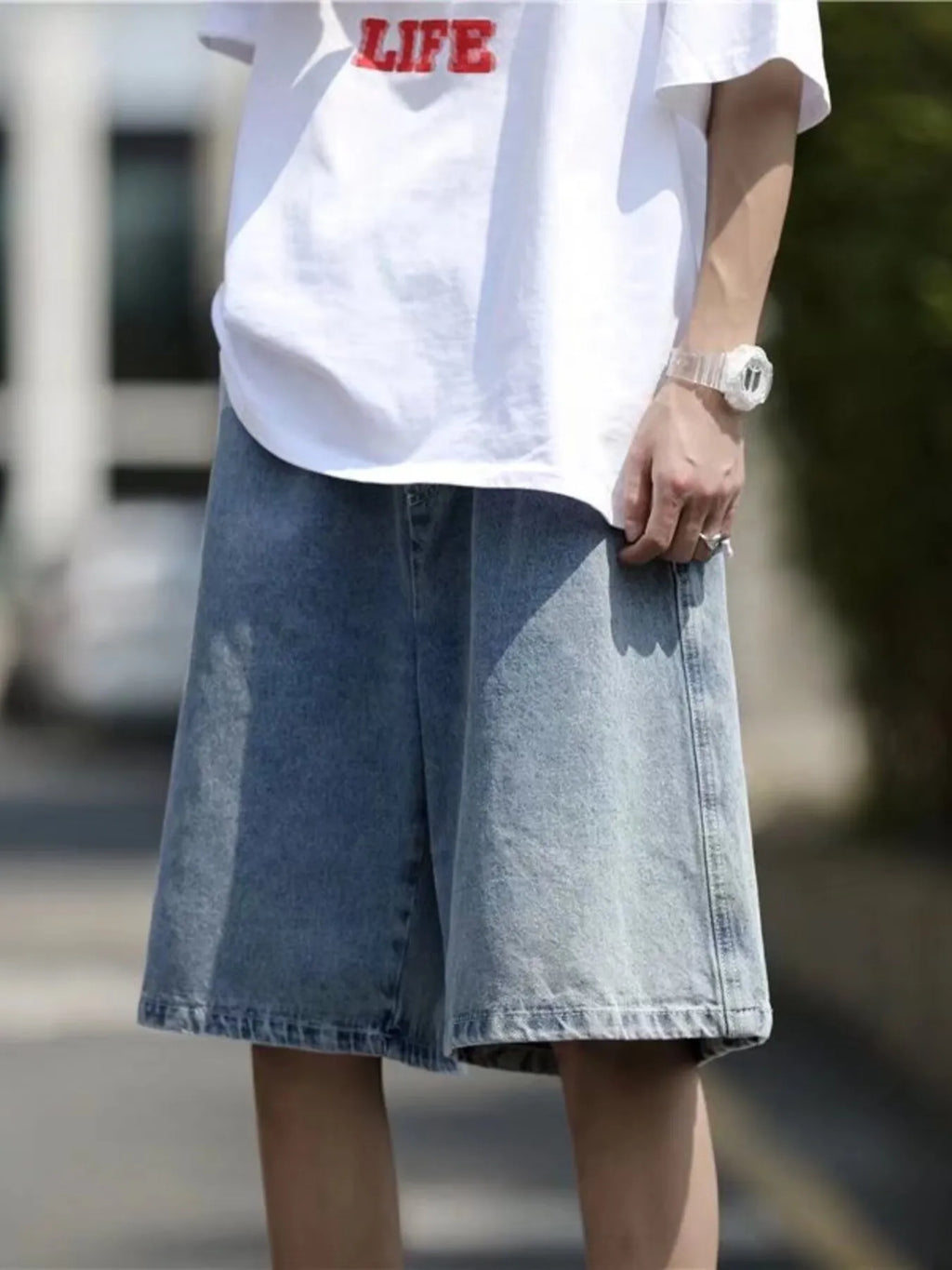 Men's Plus Size Loose Fit Washed Denim Shorts