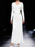 Ruched Draped Long Sleeve Maxi Dress