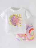 Children's Cartoon Sunflower Tee and Shorts Set