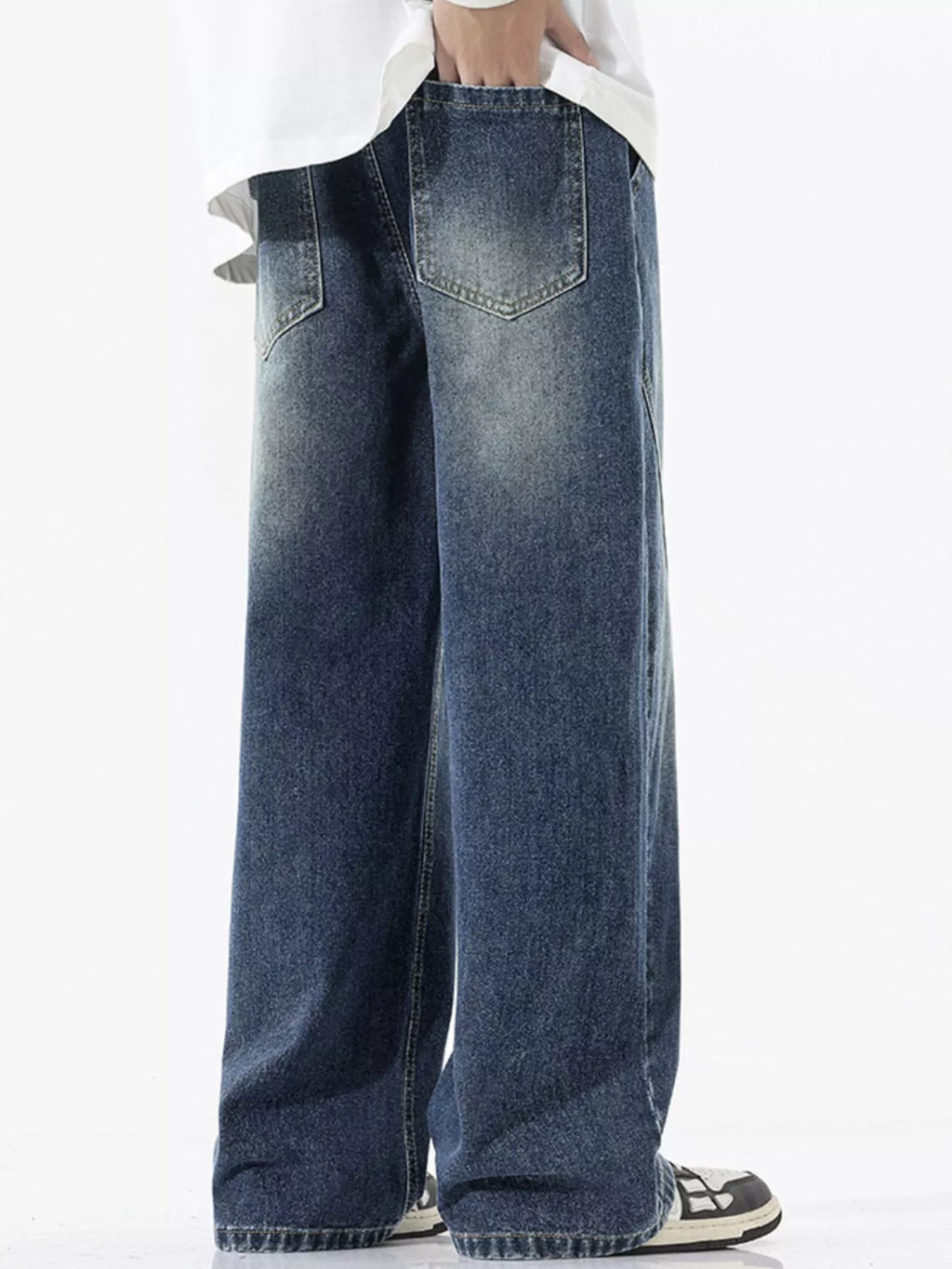 Men's Full Size Wide Leg Drawstring Jeans Plus Size