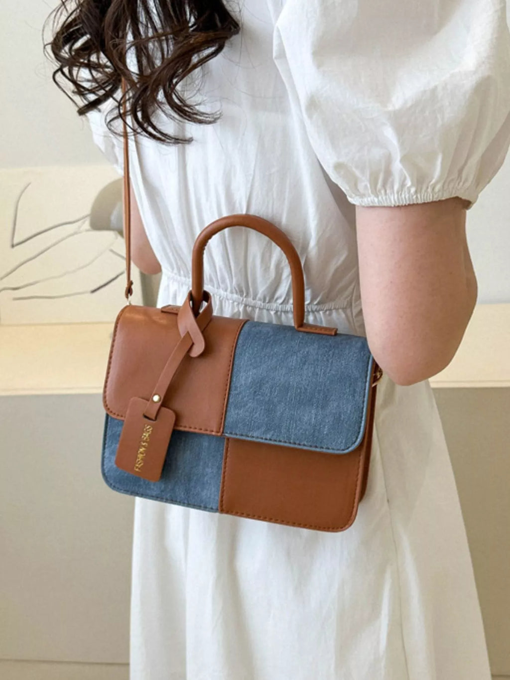 Two-Tone PU Leather Crossbody Bag
