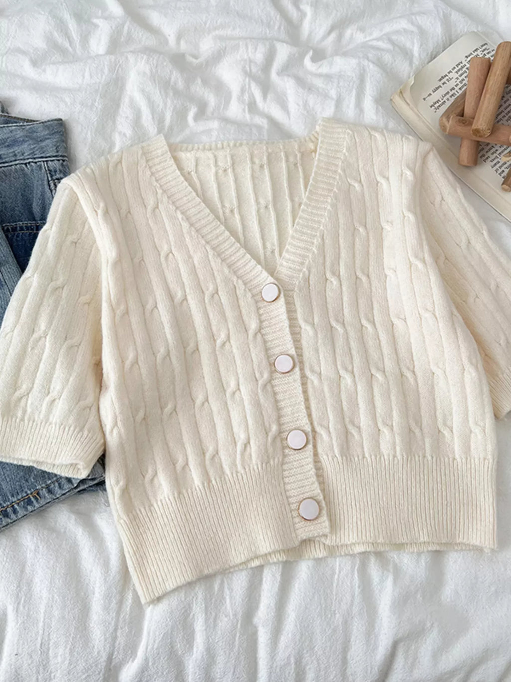 Texture Knit Button Down Cardigan
