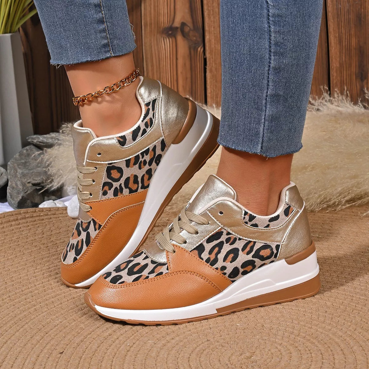 Leopard Lace Up Sneakers