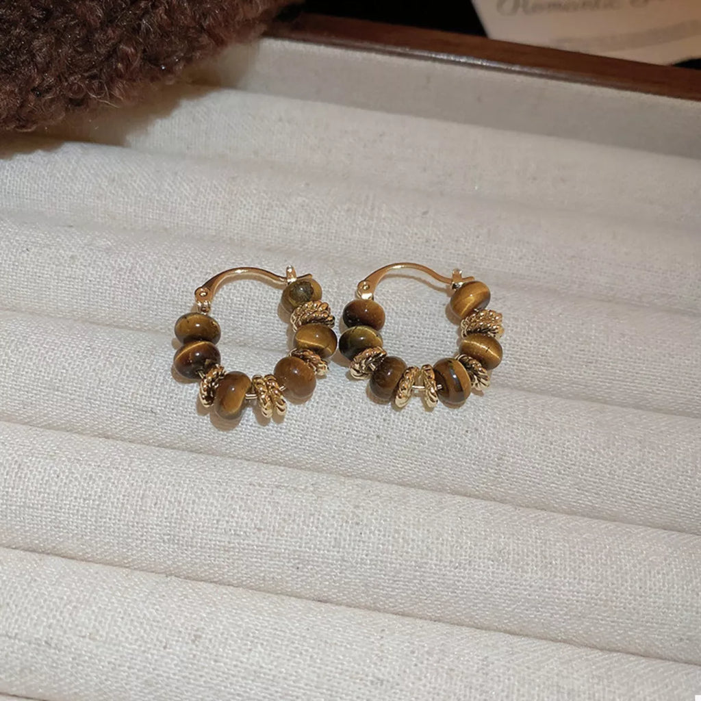 Tiger's Eye 18K Gold-Plated Copper Geometric Earrings