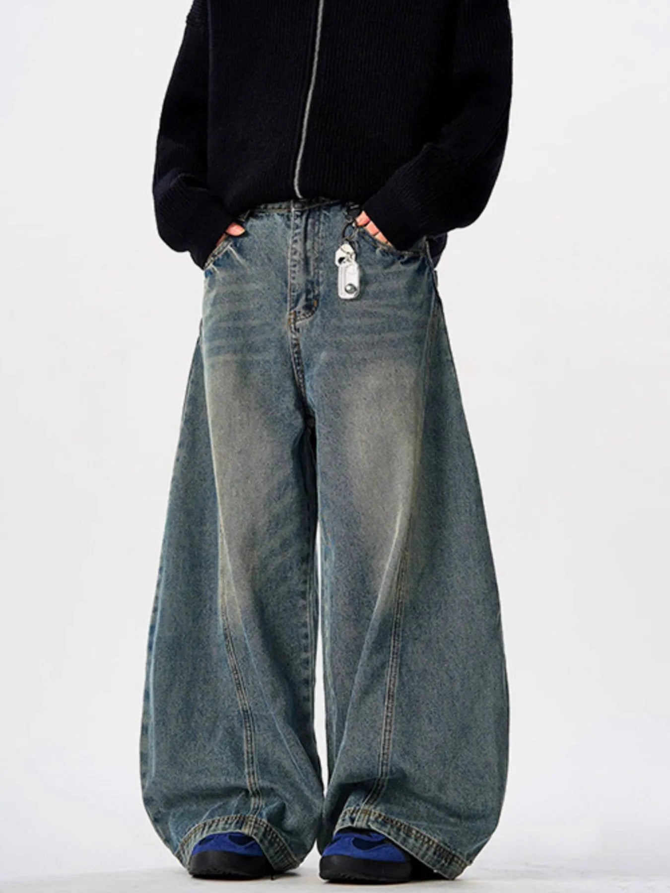 Men's Vintage Washed Wide Leg Curved Jeans