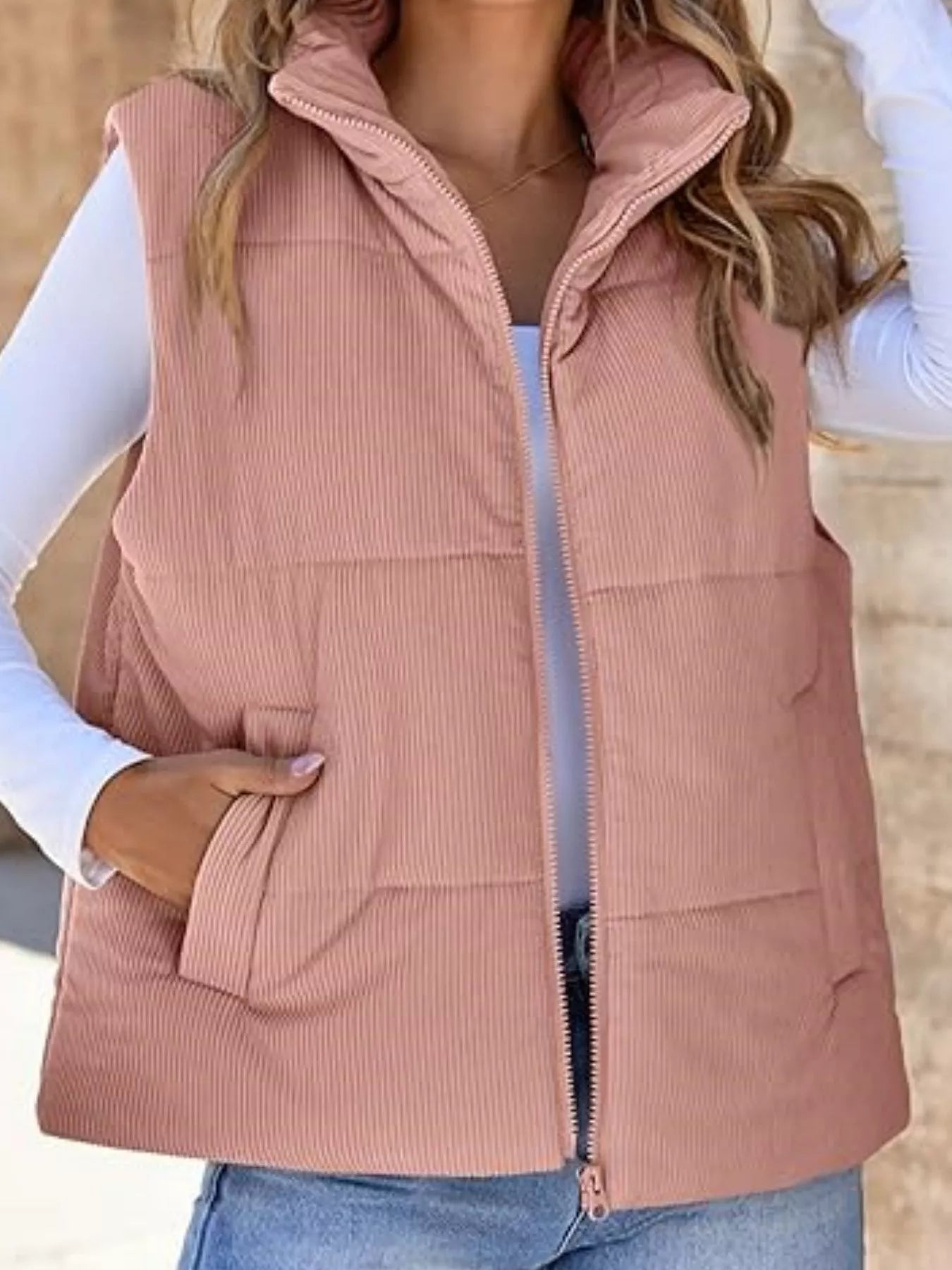 Corduroy Zip Up Vest Coat