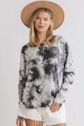 Umgee Full Size Tie Dye Round Neck Ribbed Button Front Top Plus Size