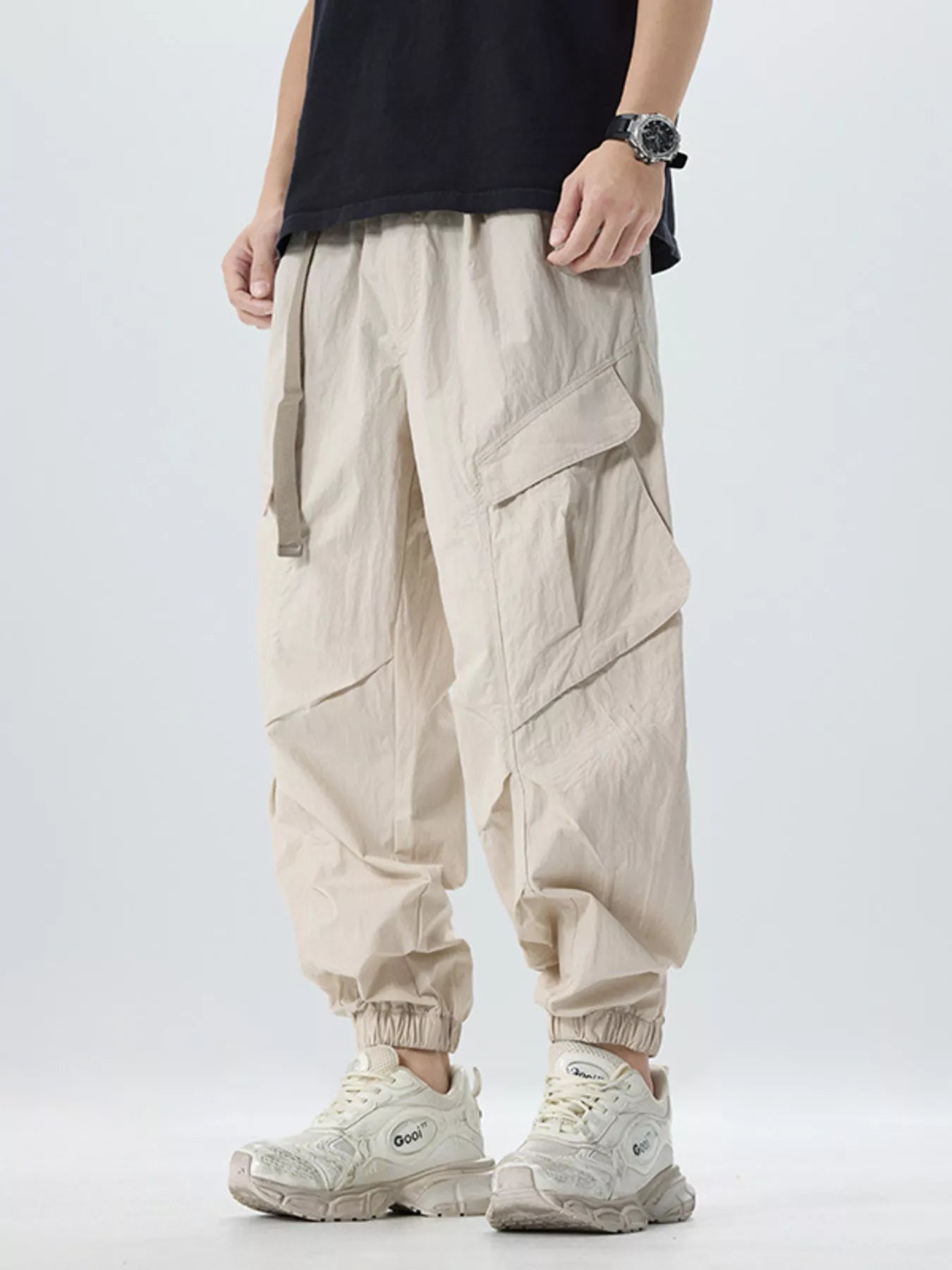 Men's Full Size Lightweight Cargo Pants with Adjustable Belt Plus Size