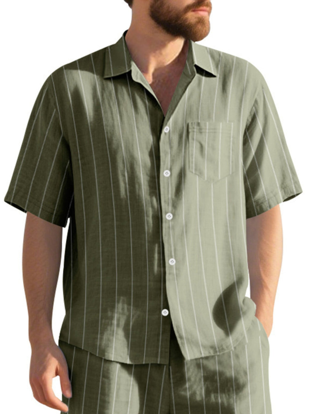 Men's Full Size Casual Striped Short Sleeve Shirt Plus Size