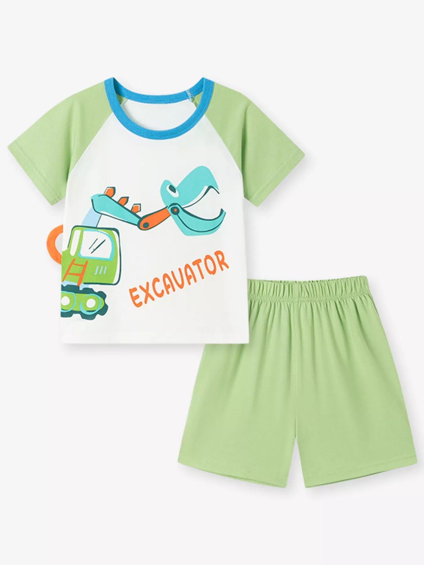 Children's Excavator Round Neck Top and Shorts Set