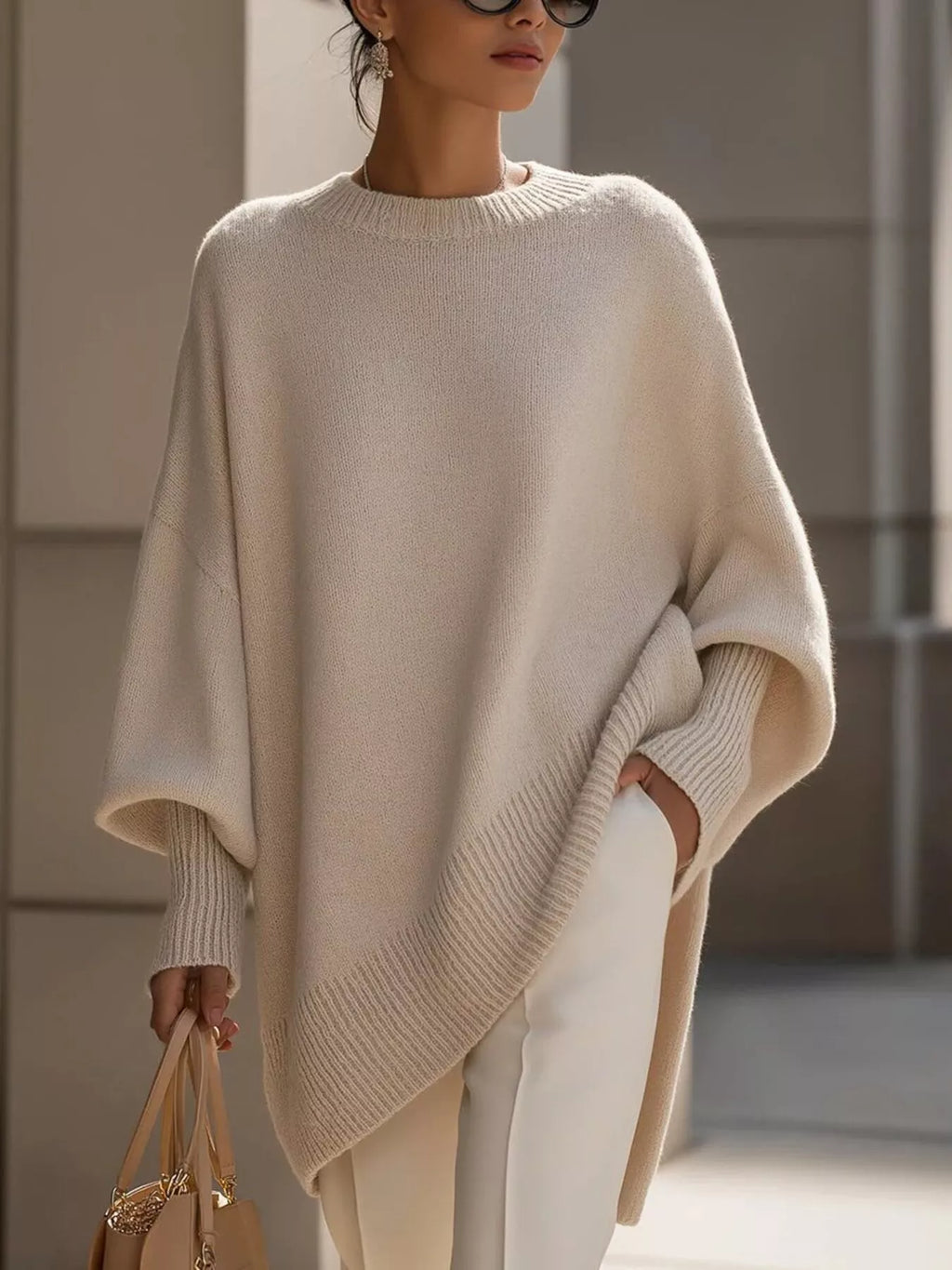 Ribbed Batwing Sleeve Oversized Sweater