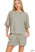 Zenana Striped Short Sleeve Tee & Shorts Set
