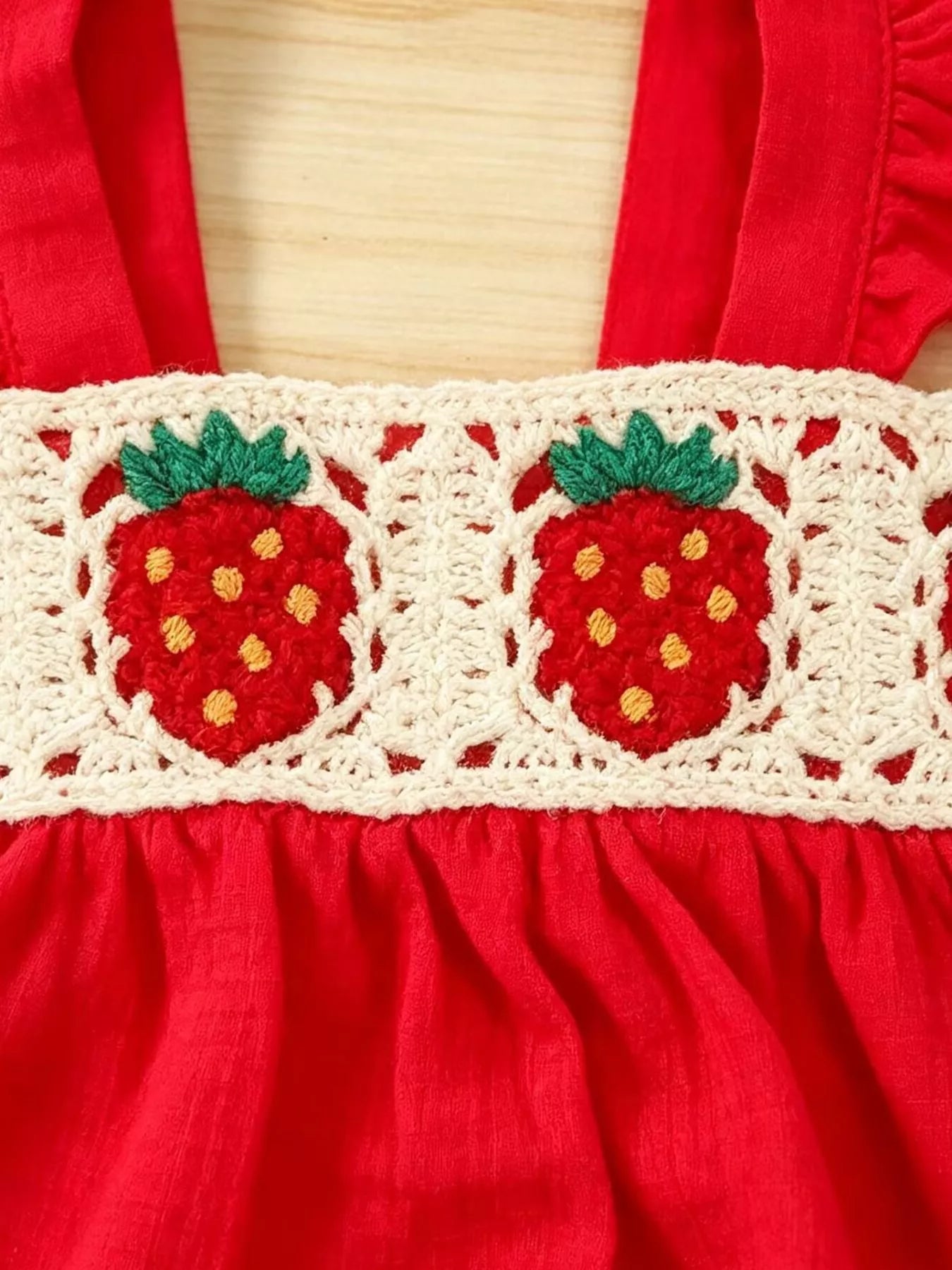 Children's Strawberry Crochet Trimmed Top and Denim Shorts Set