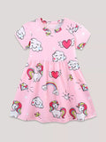 Children's Cartoon Unicorn Print Short Sleeve Dress
