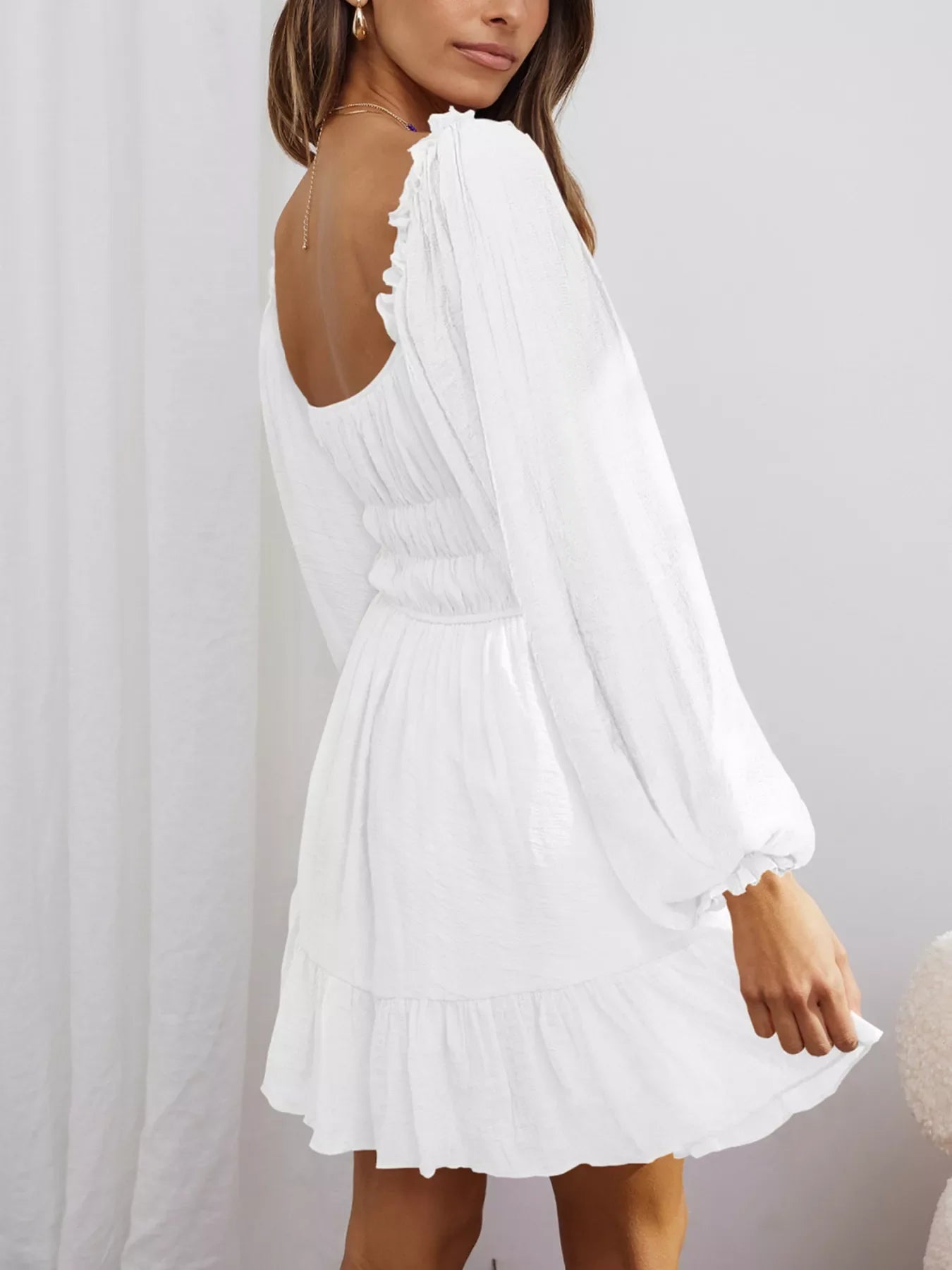 Ruffled Hem Balloon Sleeve Dress