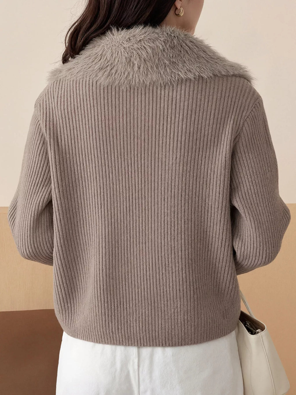 Fluffy Trim Zip-Up Cardigan
