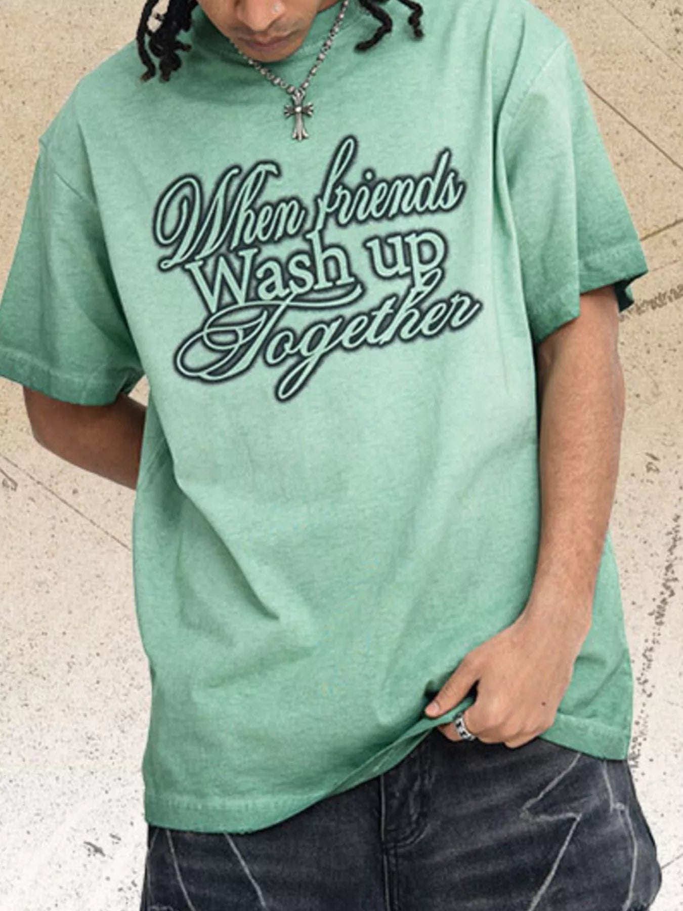 Men's Vintage Wash Letter Graphic Short Sleeve T-Shirt