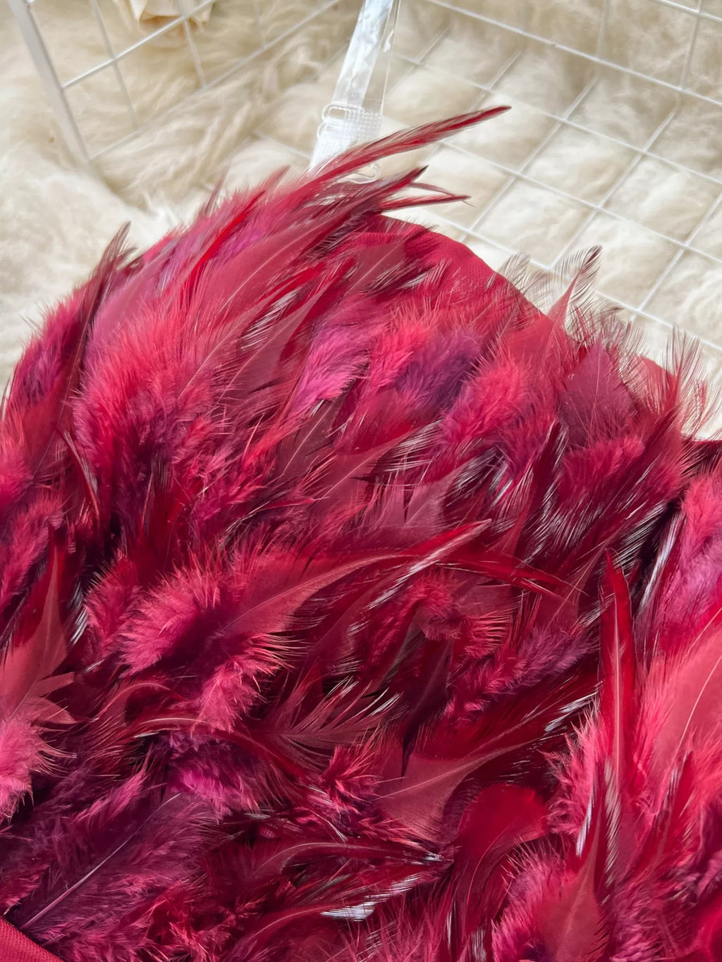 Feather Trim Strapless Wide Leg Jumpsuit
