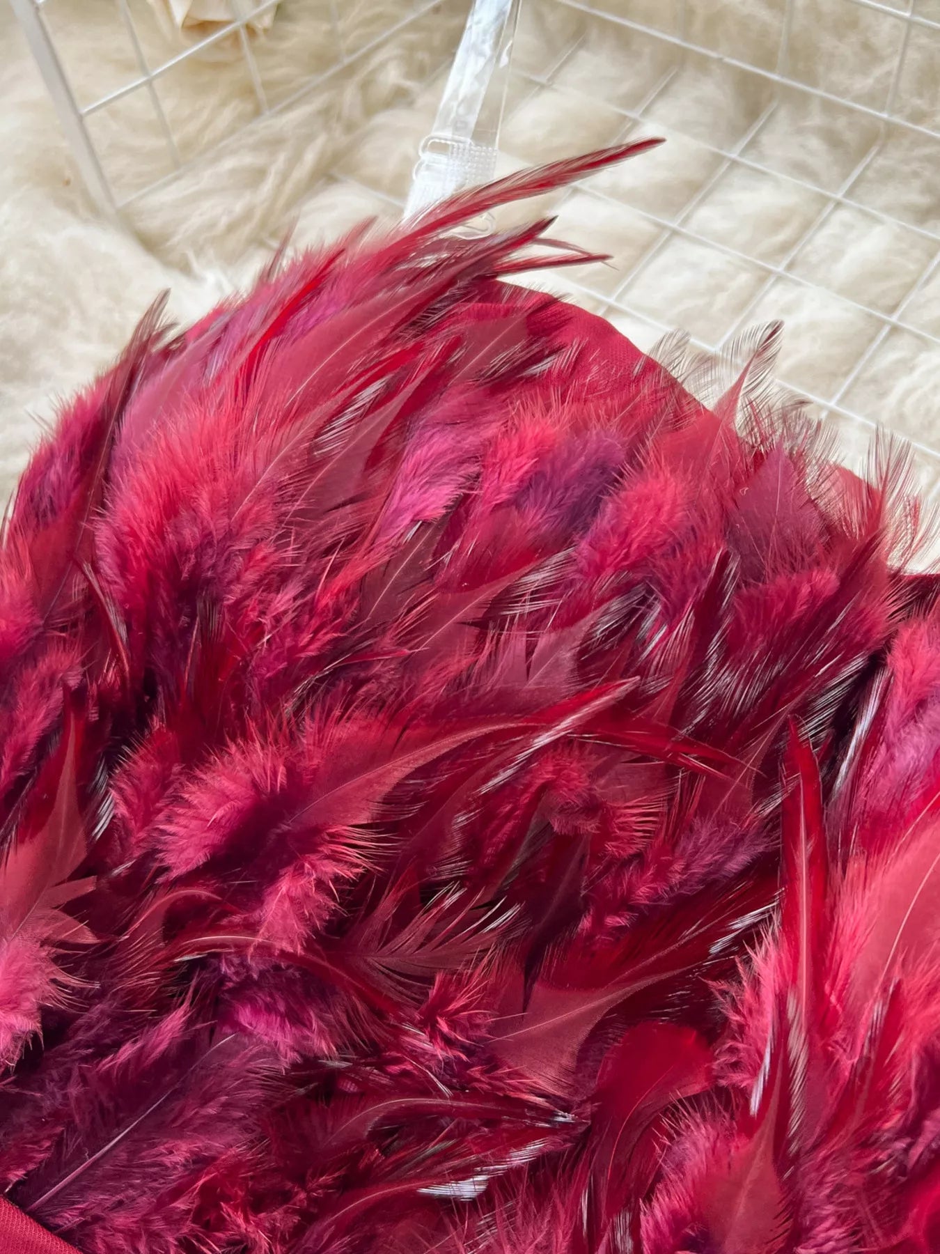 Feather Trim Strapless Wide Leg Jumpsuit