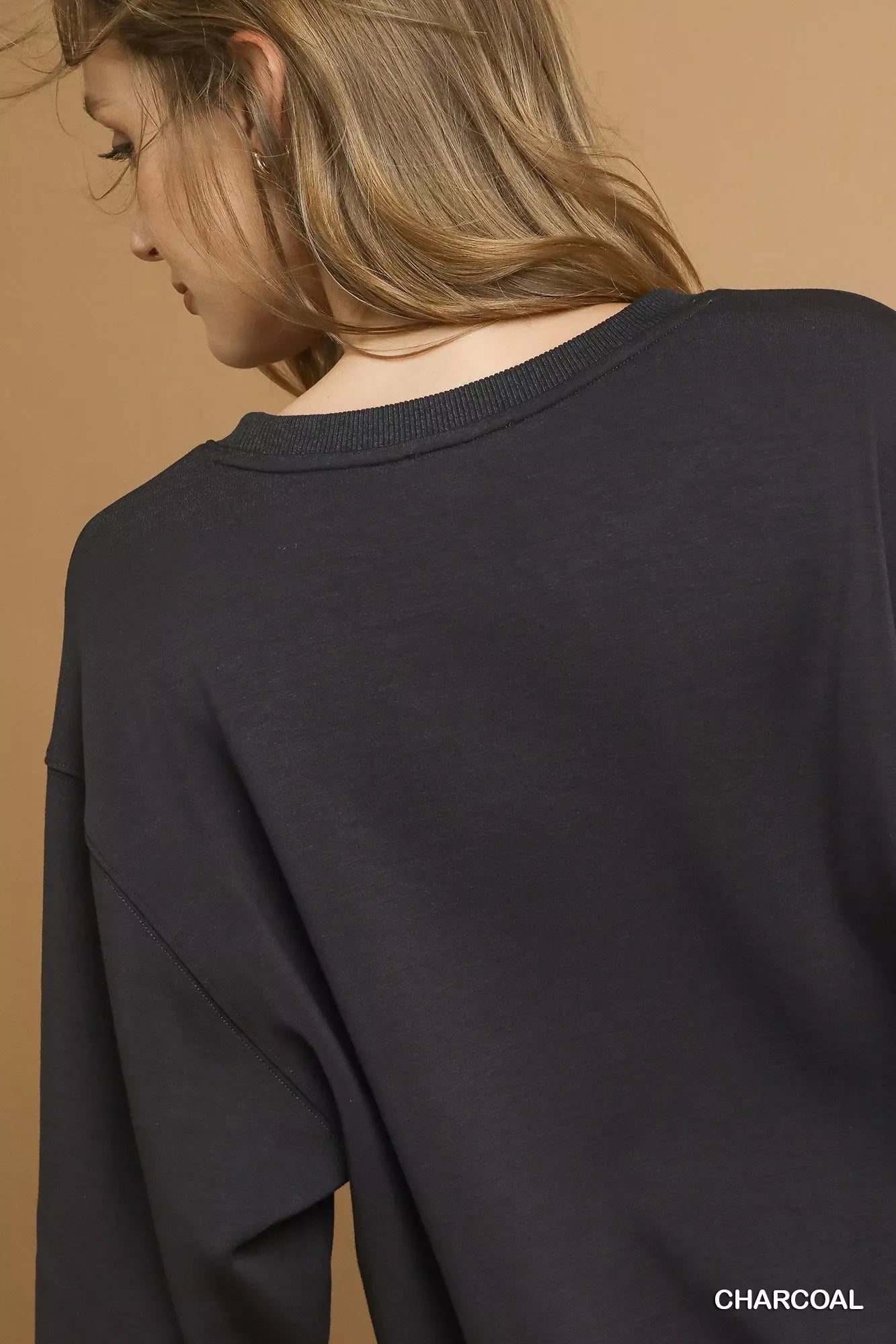Umgee Round Neck Long Sleeve Fleece Sweatshirt
