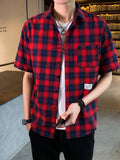 Men's Plus Size Casual Plaid Short Sleeve Shirt