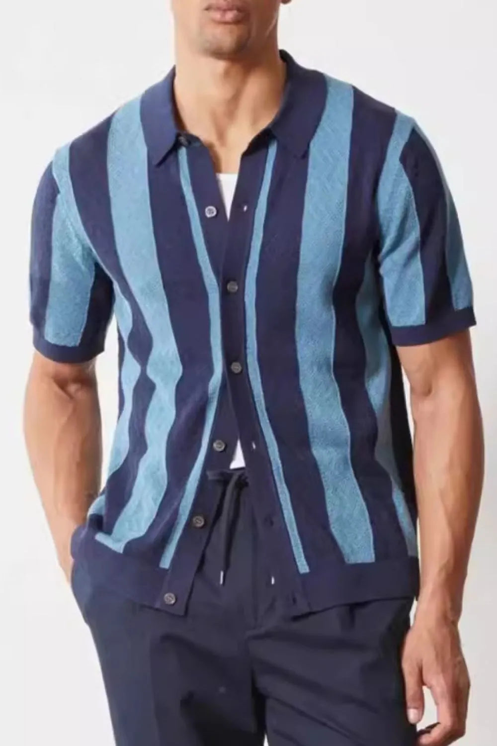 Men's Plus Size Striped Button Down Short Sleeve Shirt