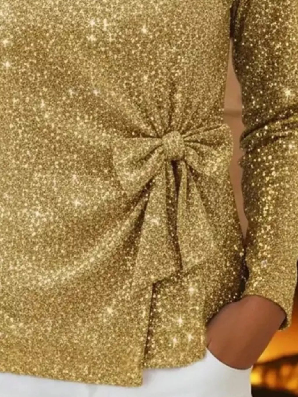 Full Size Sequin Bow-Knot Long Sleeve Top Plus Size