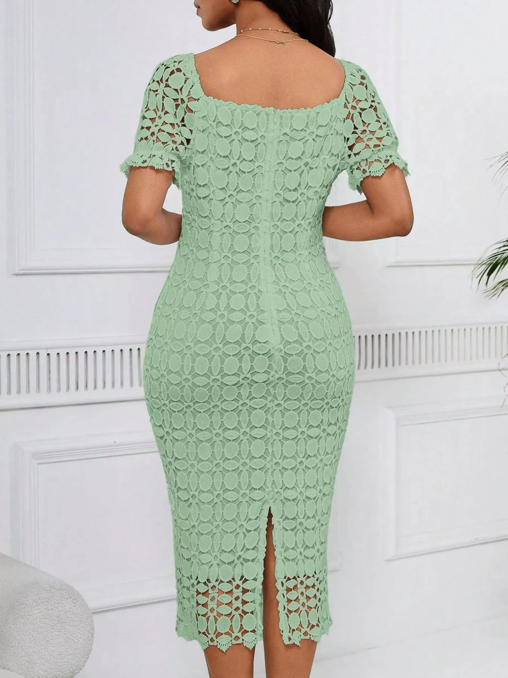 Lace Short Sleeve Midi Dress