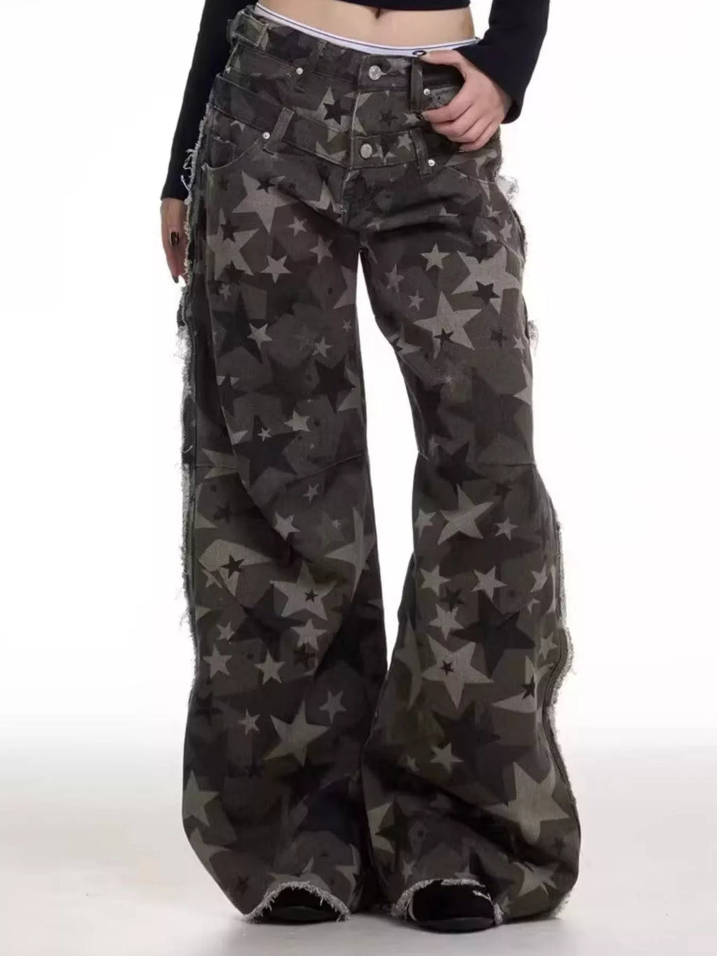 Men's Full Size Star Print Wide Leg Jeans Plus Size