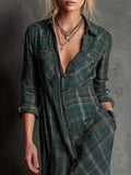Plaid Long Sleeve Maxi Shirt Dress