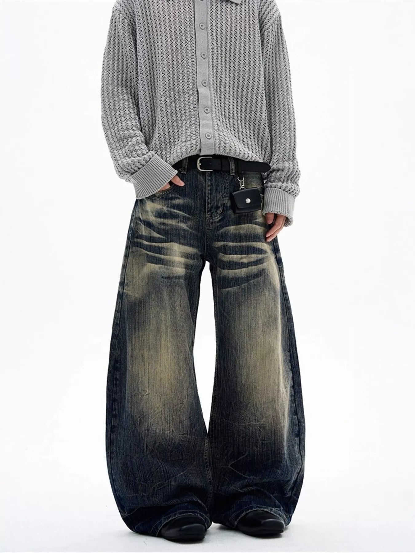 Men's Full Size Vintage Wash Wide Leg Jeans Plus Size