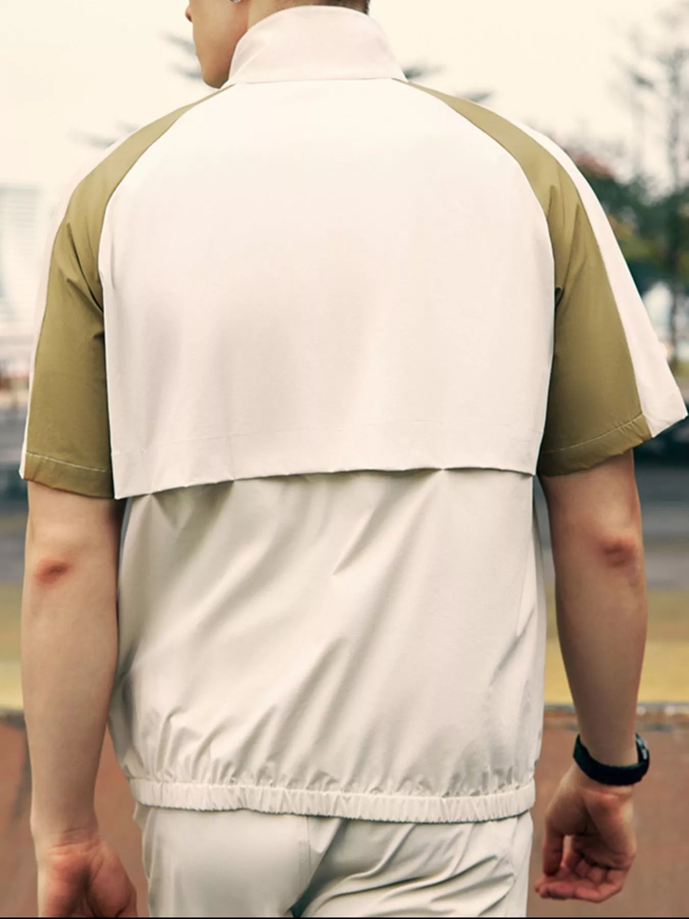 Men's Color Block Zip Up Short Sleeve Jacket
