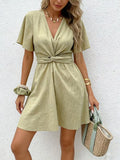 Twist Waist Flutter Sleeve Mini Dress