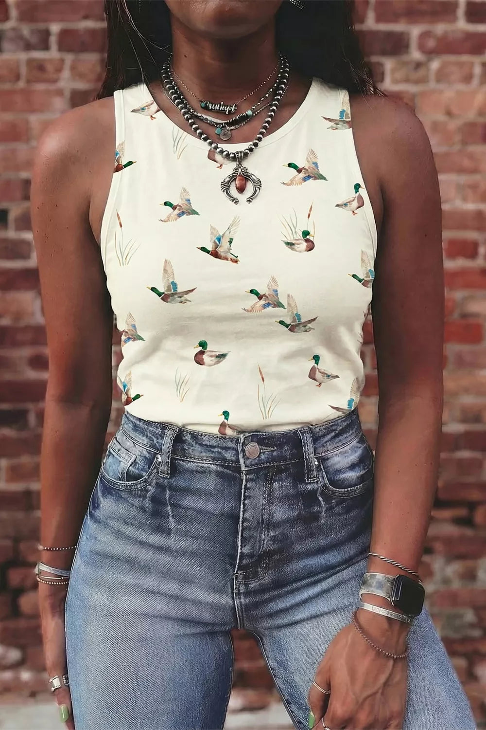 Mallard Print Western Style Tank Top