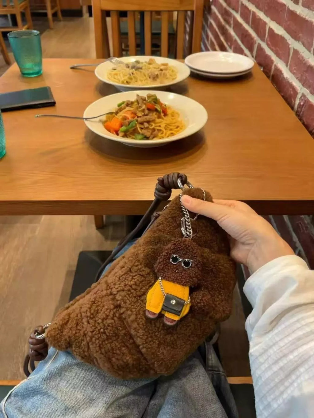Knot Strap Furry Crossbody Bag