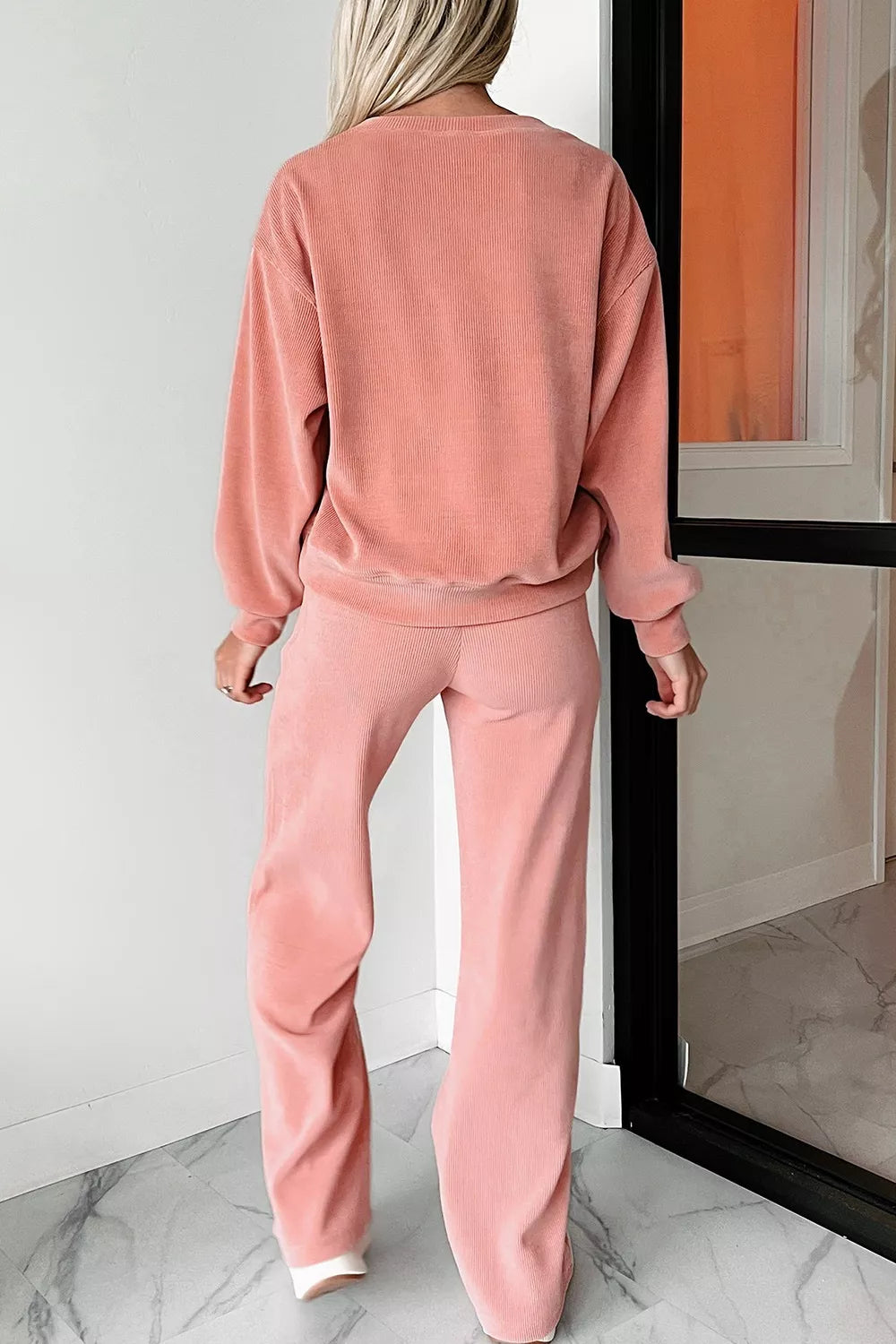Ribbed Round Neck Top and Pants Set
