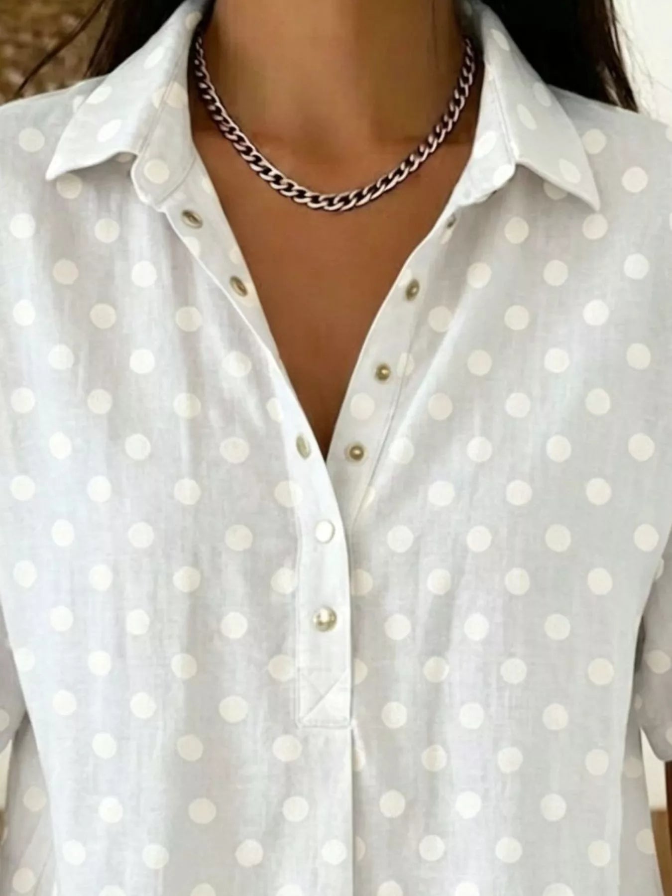 Full Size Polka Dot Short Sleeve Shirt Plus Size